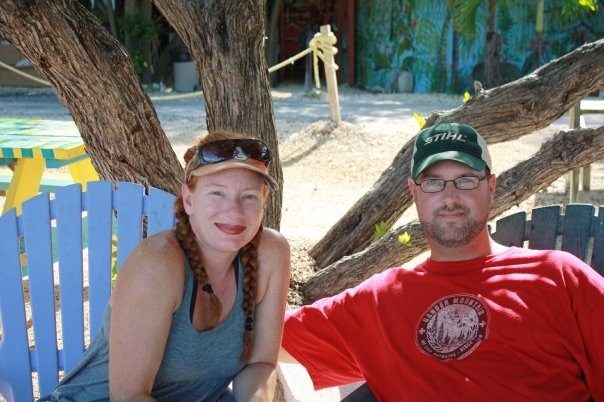 Molly and Scott sitting together outdoors